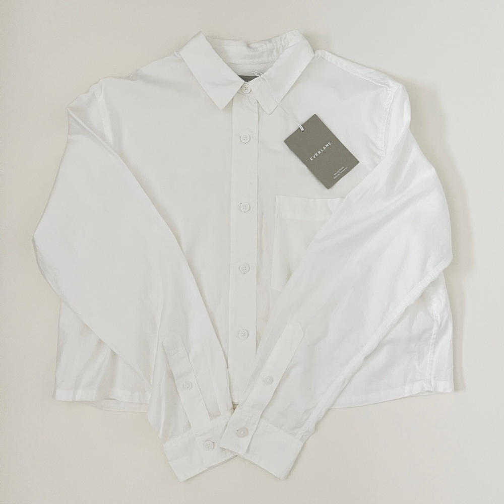 EVERLANE Women White Cotton Button Down Long Sleeve Shirt Size S